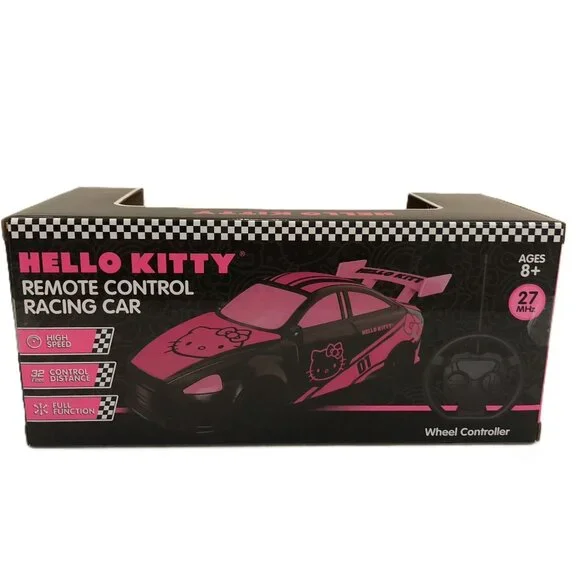 Hello Kitty Remote Control Racing Car & Wheel Controller Black Pink Set of 3 - Picture 9 of 16